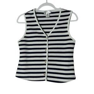 BAILEY 44 Top Vest Women's Small White Blue Sleeveless Striped Nautical Stretch‎